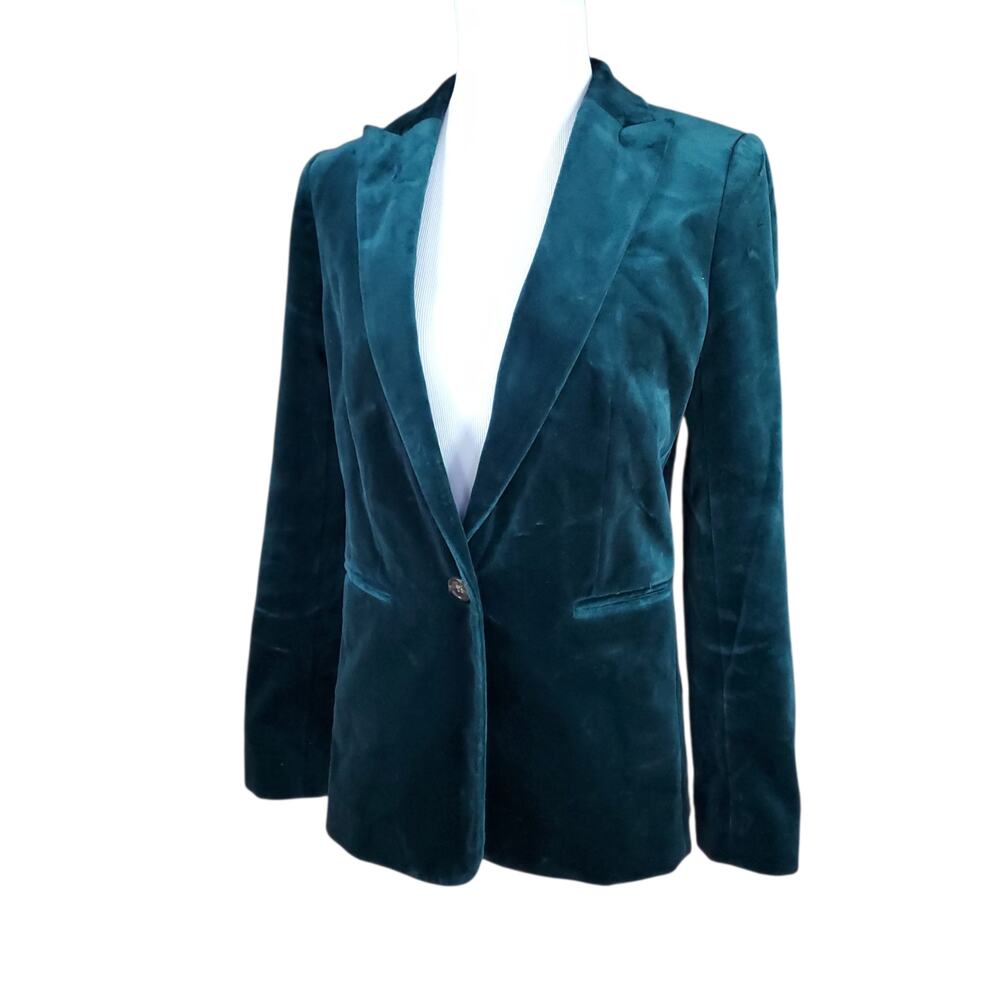 J. Crew Preppy Ivy Green Velvet Parke Blazer Jacket J8978 Peak Lapel Lined Sz 0 - Picture 7 of 16